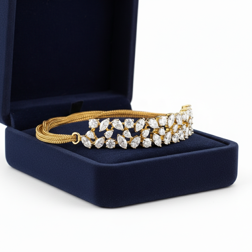 Marquise & Round Cut Moissanite Diamond Floral Bracelet