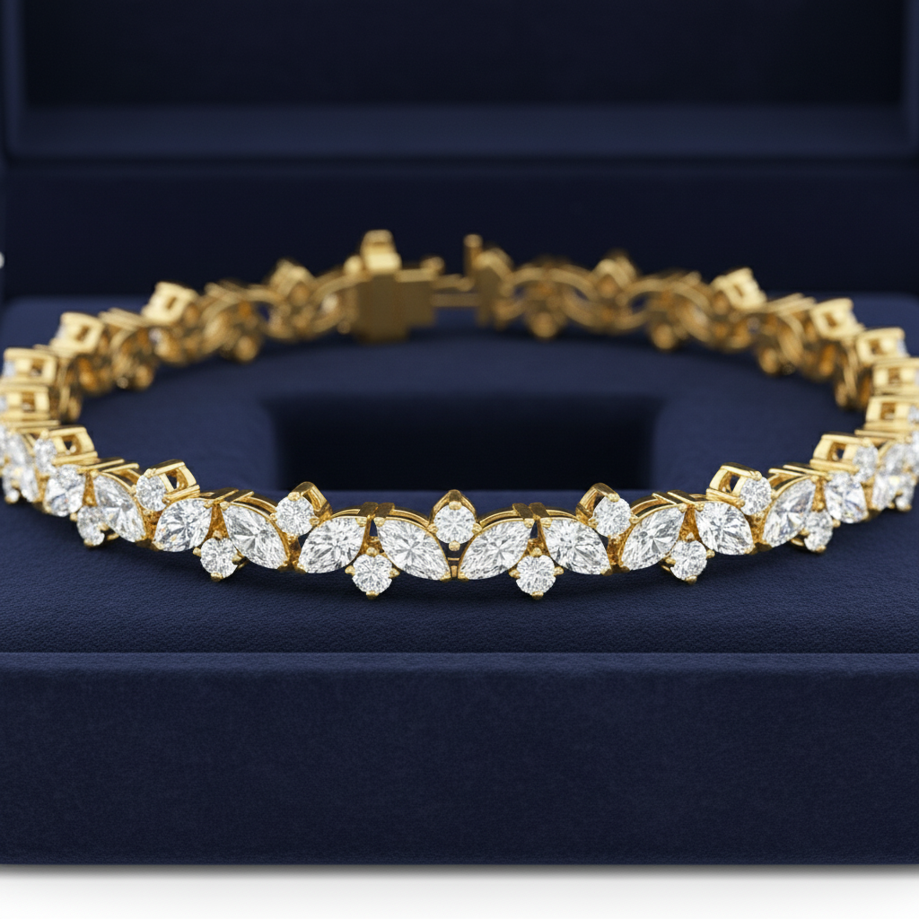 Elegant Marquise & Round Cut Moissanite Diamond Bracelet