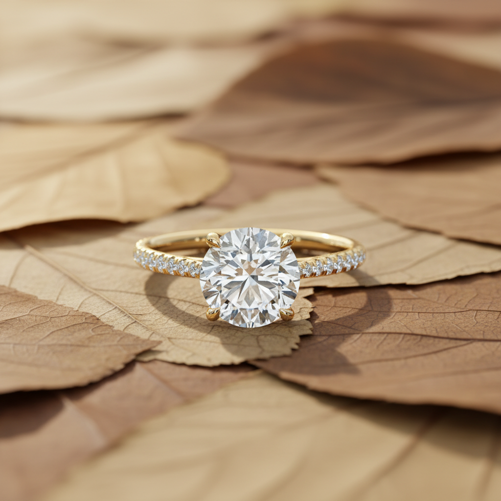 Round Cut Moissanite Diamond 4 Prong Setting Solitaire Engagement Ring