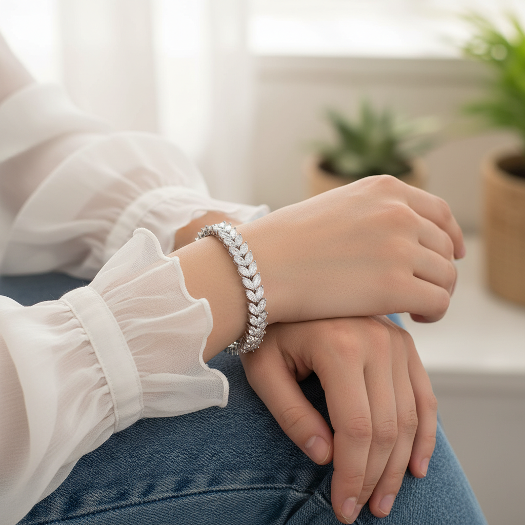 Chimes Leaf Marquise Lab Grown Diamond Tennis Bracelet