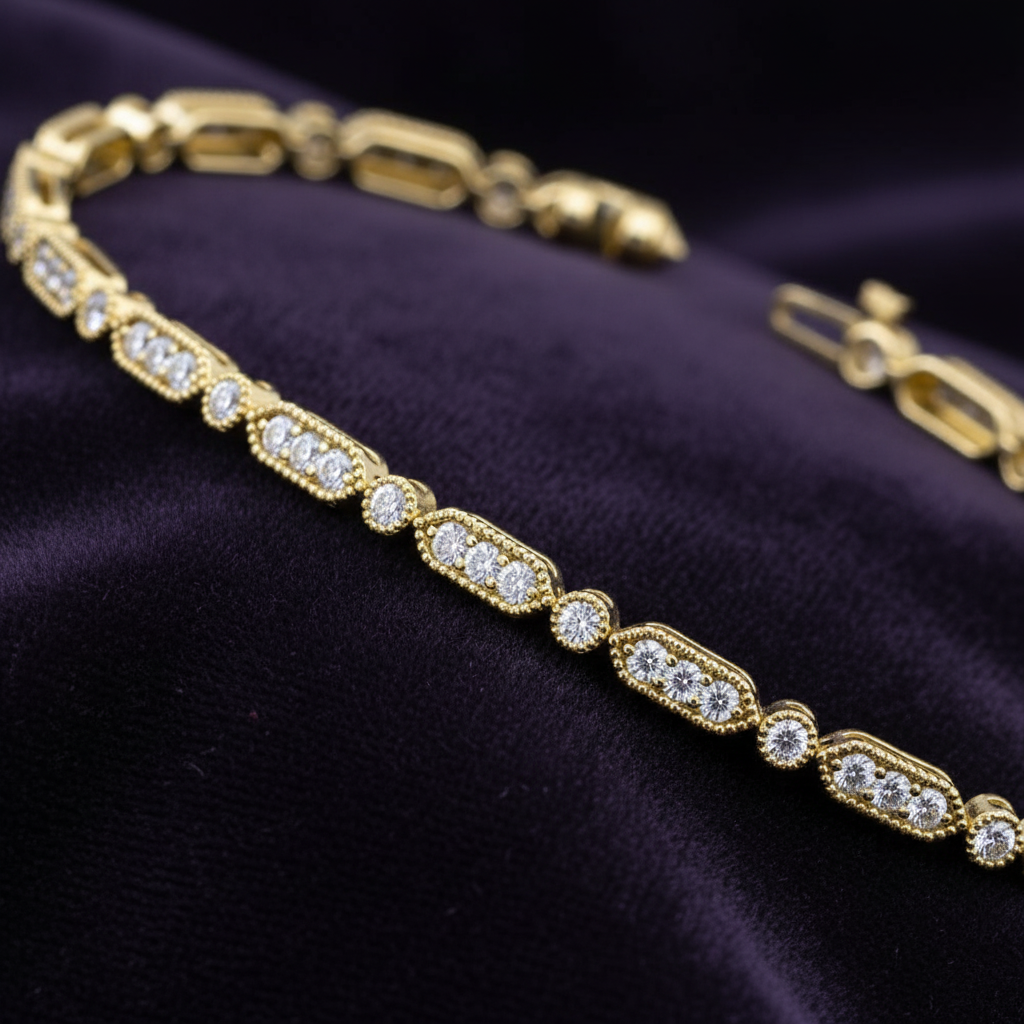 Round Cut Moissanite Diamond Pave Tennis Bracelet