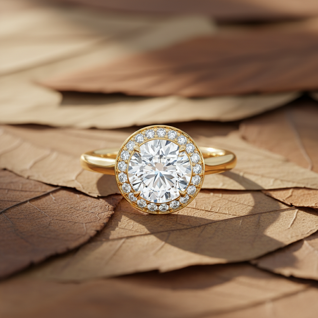 Round Cut Moissanite Diamond Halo Bridal Ring