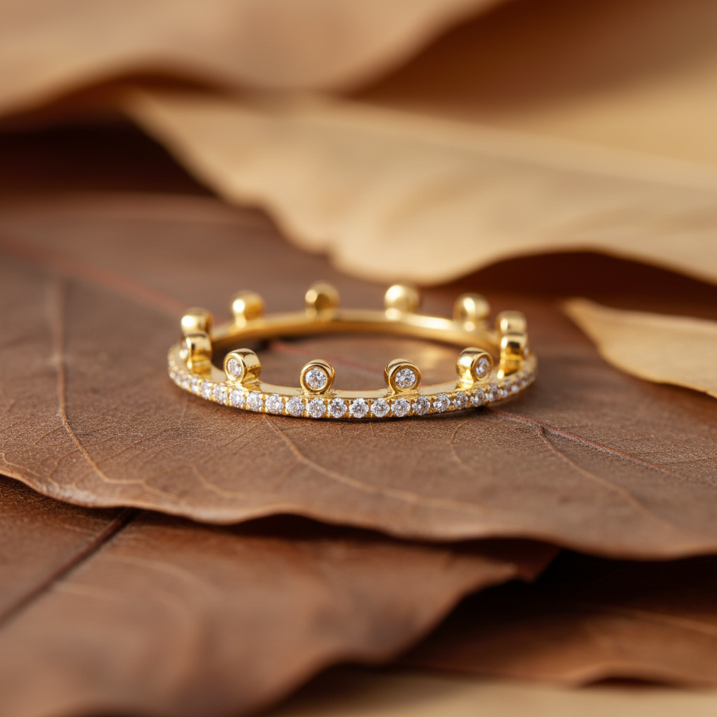 Round Cut Moissanite Diamond Crown Band Throne Ring