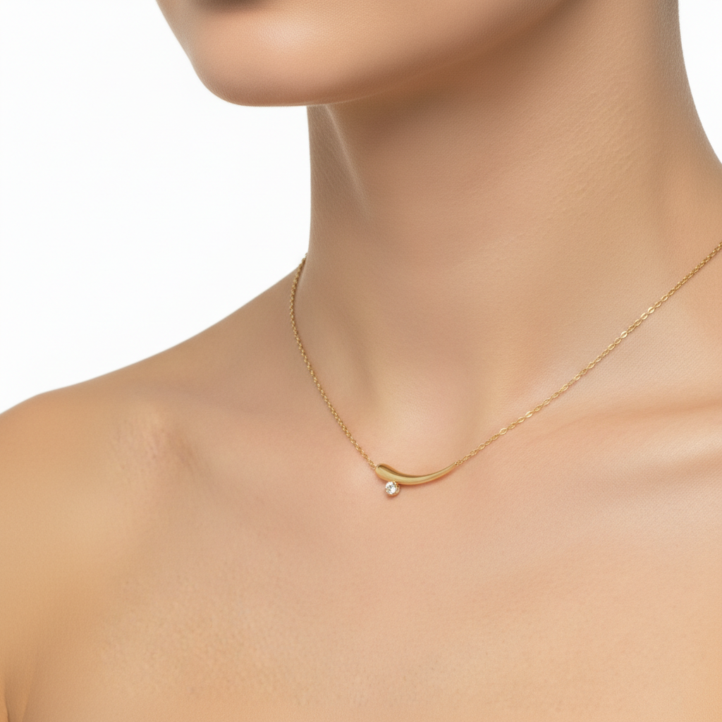 Sculpted Curve Moissanite Diamond Pendant in Yellow Gold