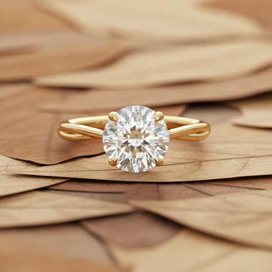 14K Yellow Gold Round Moissanite Diamond Twist Engagement Ring