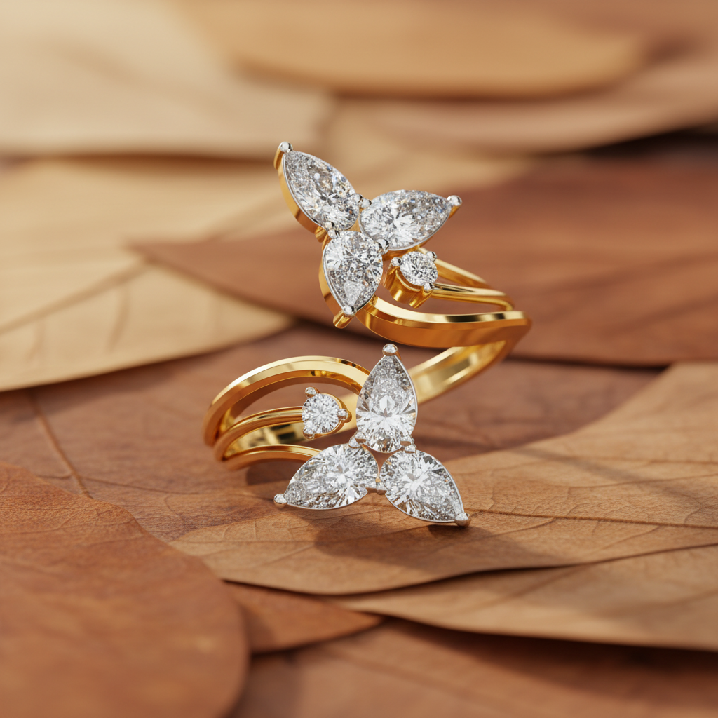 Elegance Pear Cut Moissanite Diamond Open Shank Wedding Ring