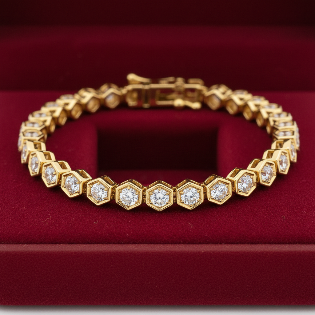 Luxury Hexagon Set Lab Grown Diamond Tennis Bracelet