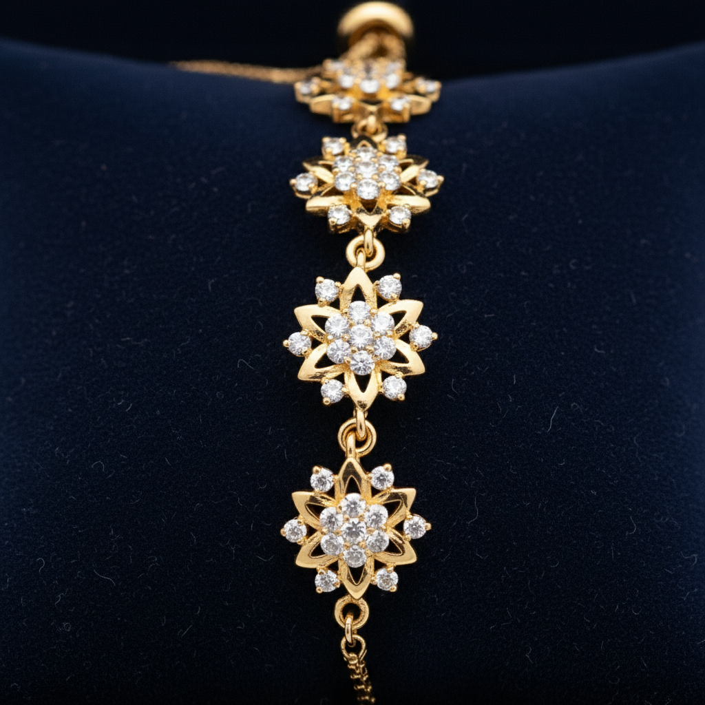 Delicate Flower Moissanite Diamond Bracelet with Adjustable Slider