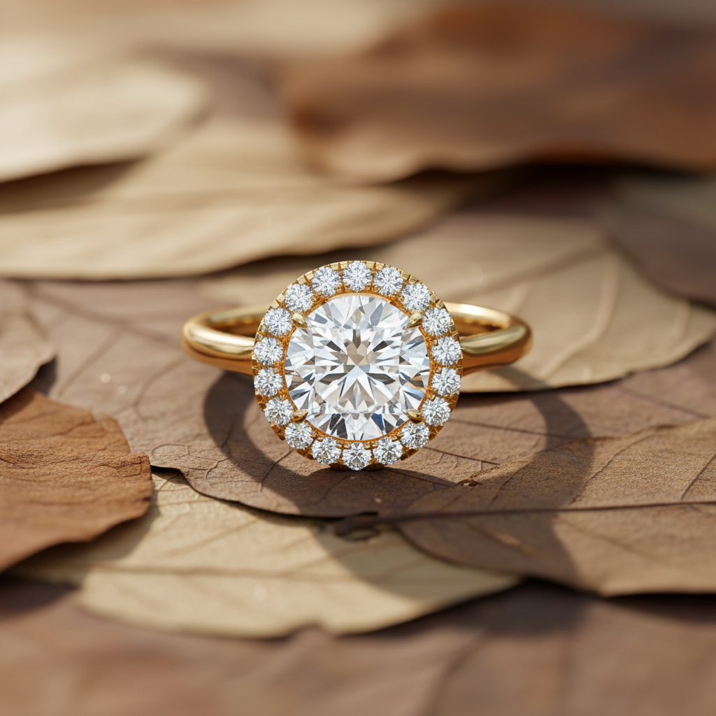 1.50 CT Round Moissanite Halo Wedding Ring with Shared Prong Setting