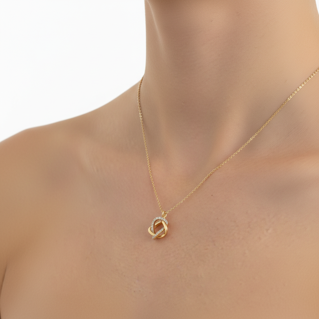 Interlocking Circle Moissanite Diamond Pendant in Yellow Gold