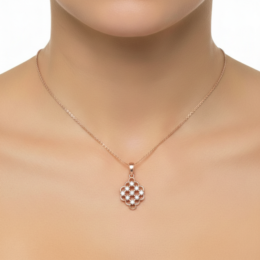Elegant Rose Gold Moissanite Diamond Lattice Pendant