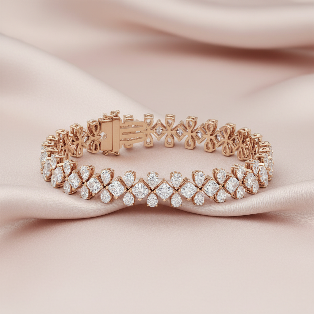 3 Row Fancy Cut Moissanite Diamond Tennis Bracelet