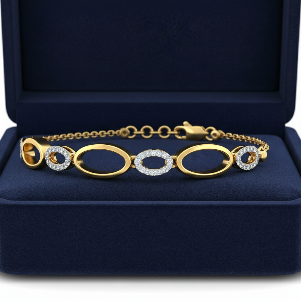 Elegant Oval Motif Round Cut Moissanite Diamond Bracelet