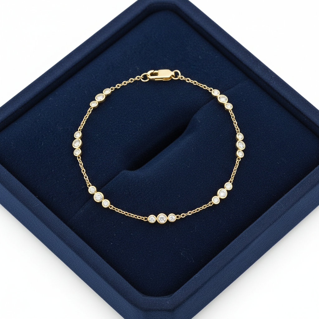 Classic Bezel Round Cut Moissanite Diamond Bracelet