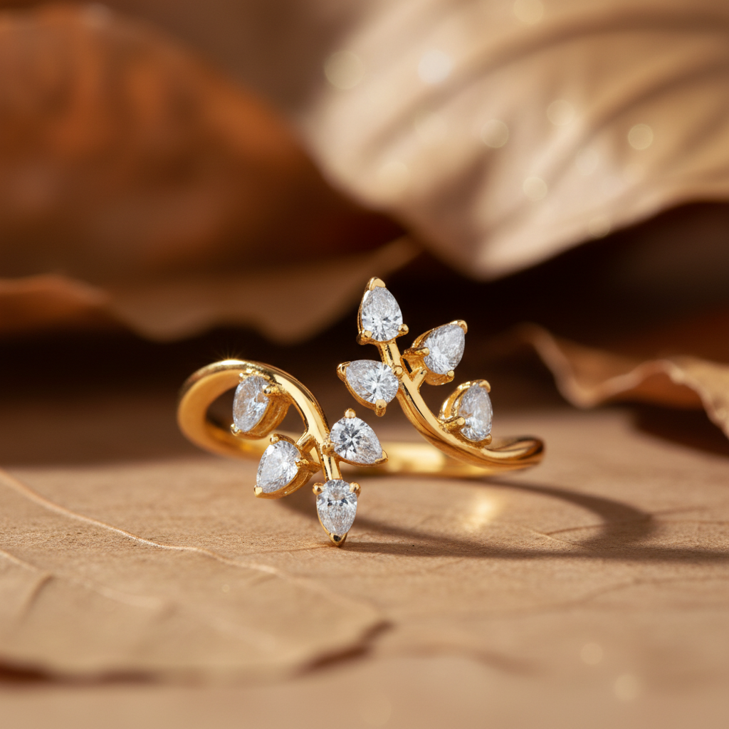 Pear Cut Moissanite Leaf Branch Wrap Ring
