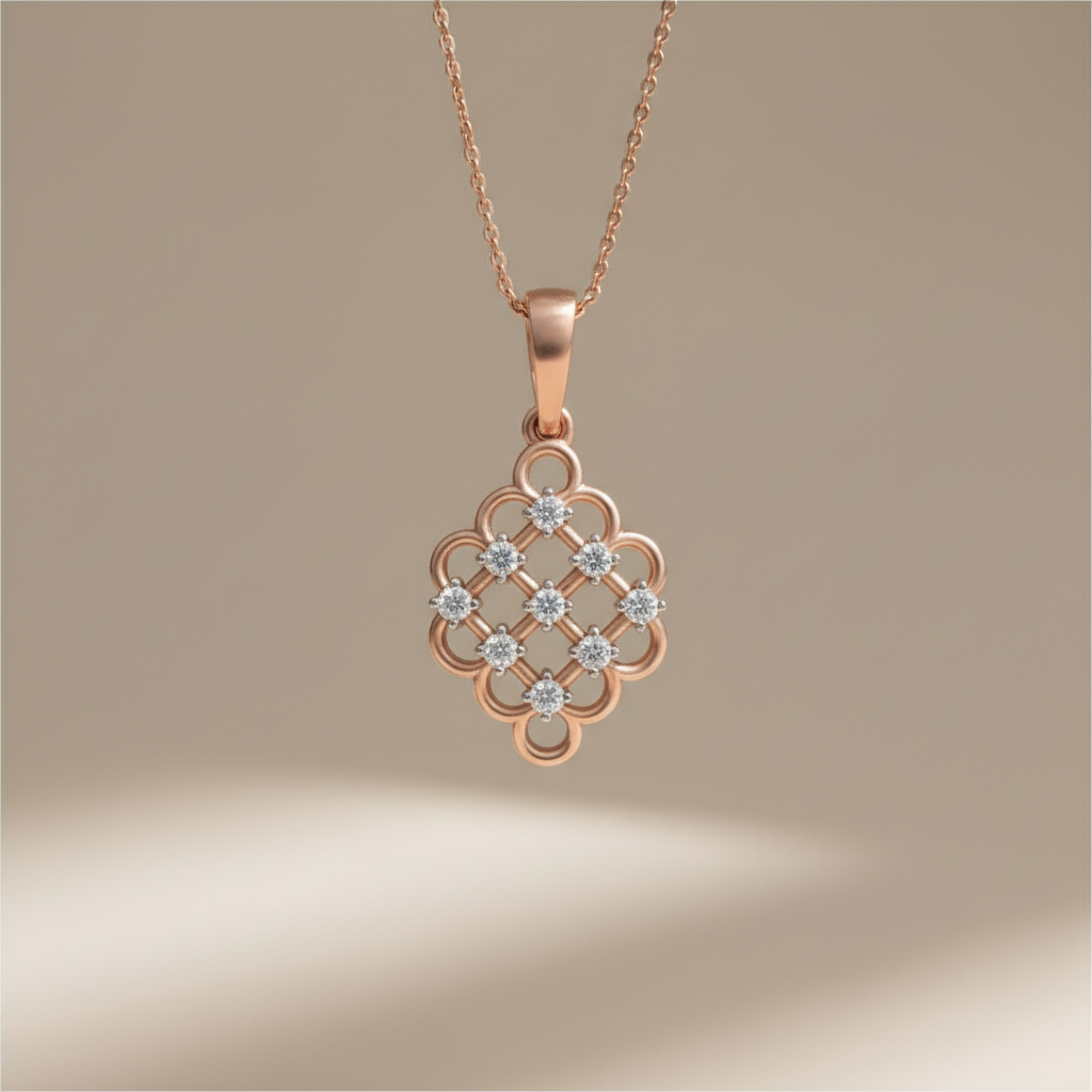 Elegant Rose Gold Lab Grown Diamond Lattice Pendant
