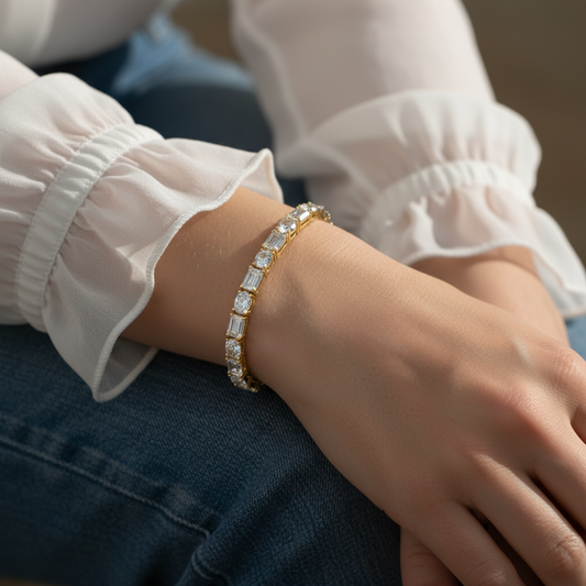 Emerald & Oval Cut Lab Grown Diamond Tennis Bracelet