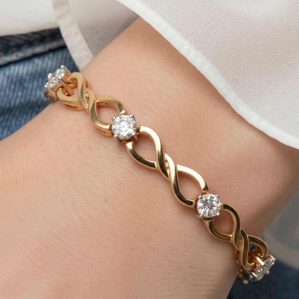 Modern Infinity Round Cut Moissanite Diamond Bracelet