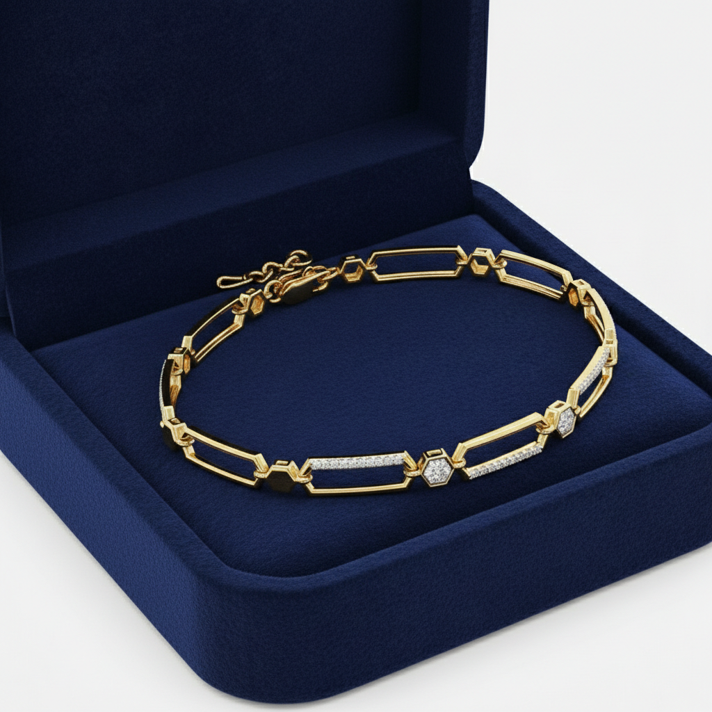 Modern Geometric Moissanite Diamond Bracelet in Yellow Gold