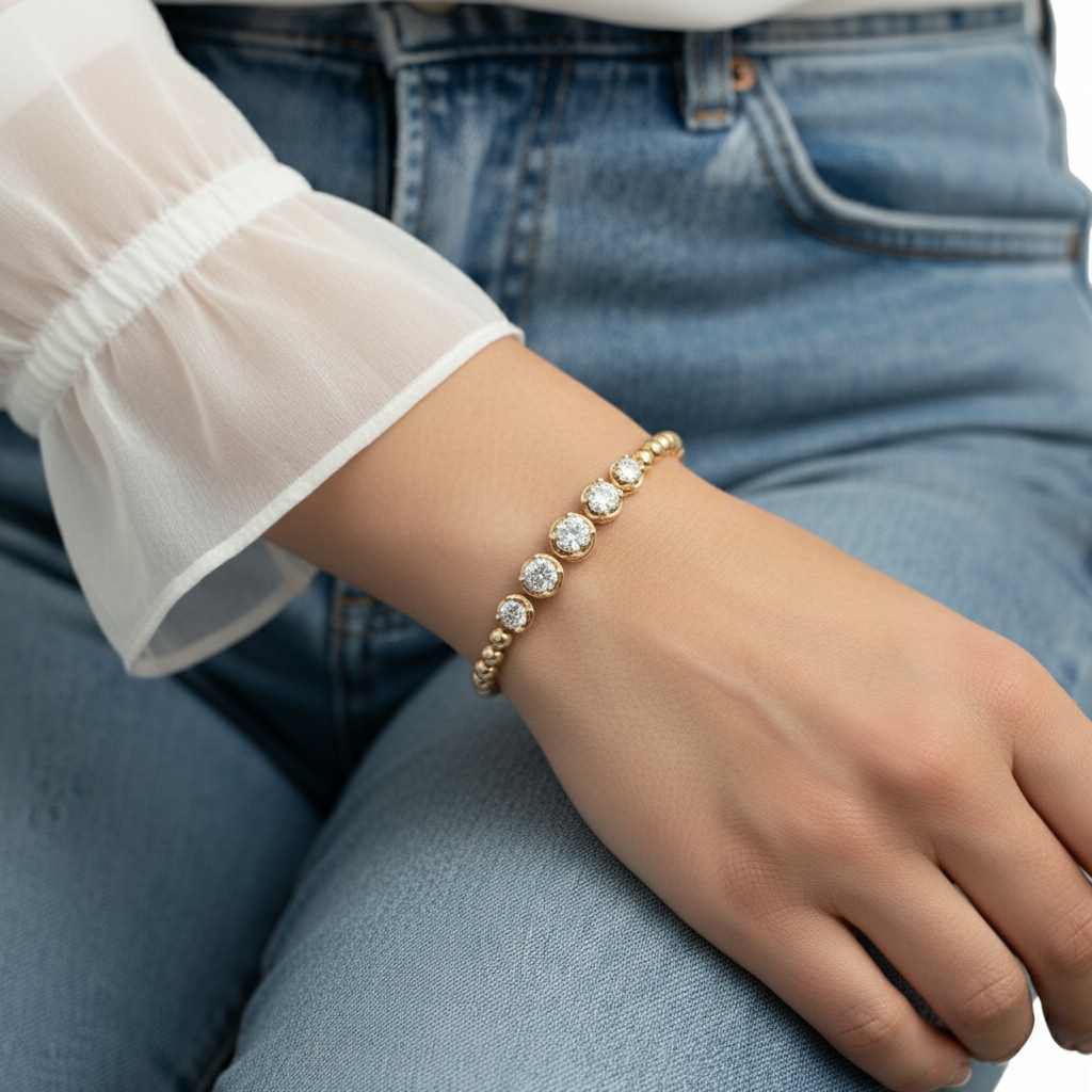 Bezel Set Round Cut Lab Grown Diamond Bracelet