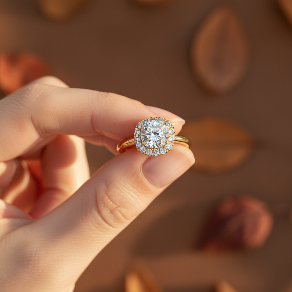 Cushion Cut Moissanite Halo Wedding Ring