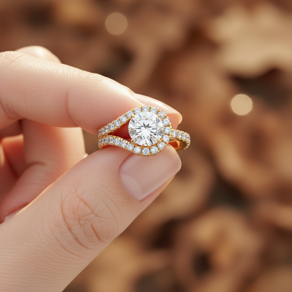 Round Cut Moissanite Diamond Infinite Halo Wedding Ring