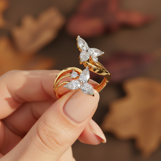 Elegance Pear Cut Moissanite Diamond Open Shank Wedding Ring