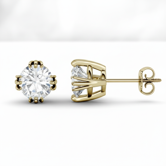 Elegant Crown Basket Moissanite Diamond Stud Earrings