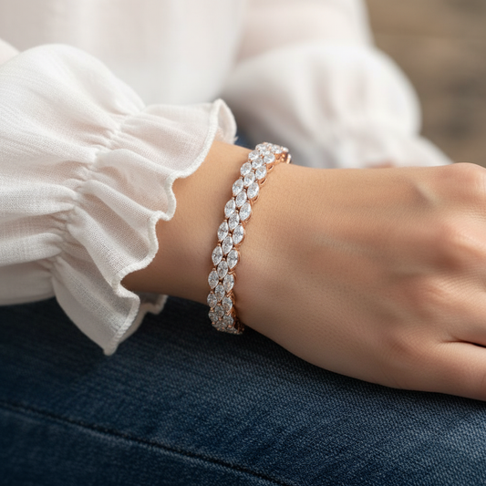 3 Row Marquise Cut Moissanite Tennis Bracelet