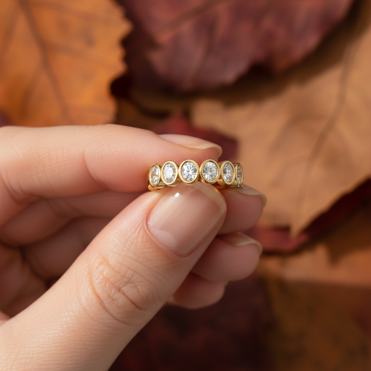 Bezel Set Oval  Cut Lab Grown Diamond Stacking Ring