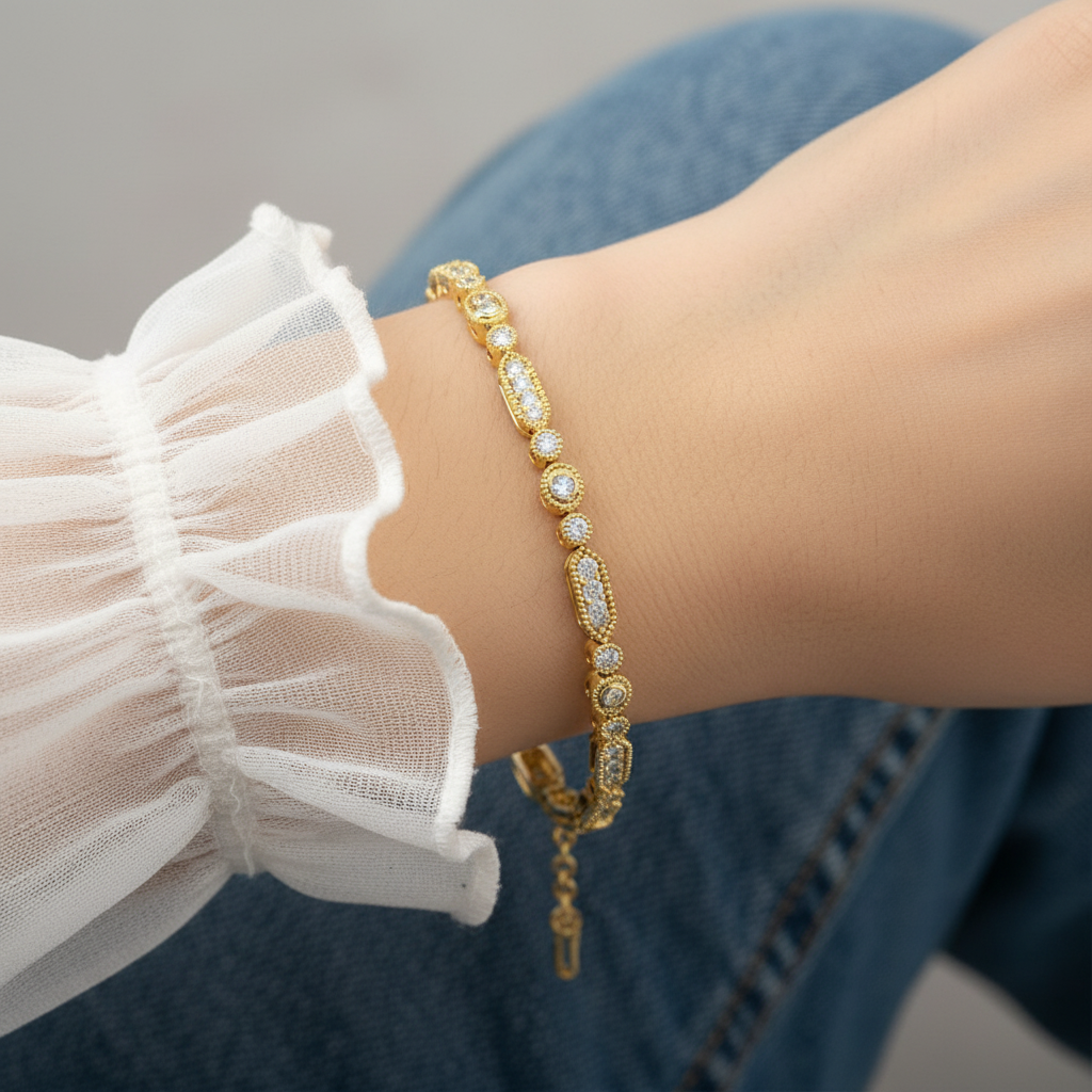 Round Cut Moissanite Diamond Pave Tennis Bracelet