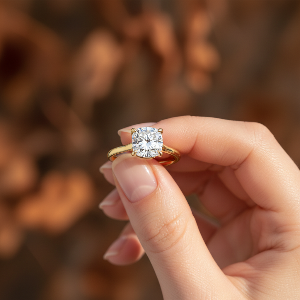 Radiant Cut Diamond Moissanite 4 Claw Prong Setting Solitaire Engagement Ring