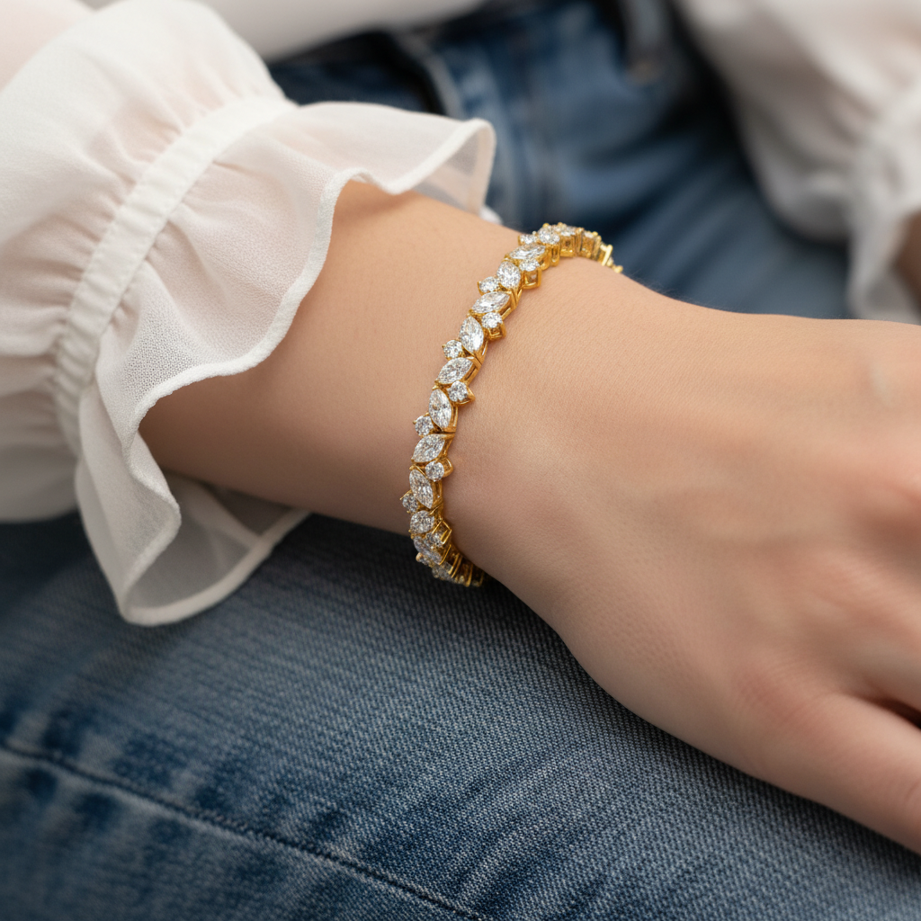 Elegant Marquise & Round Cut Moissanite Diamond Bracelet