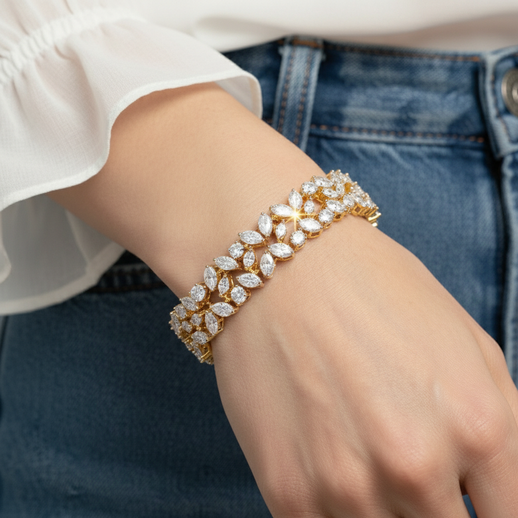 Elegant Marquise & Round Lab Grown Diamond Floral Bracelet