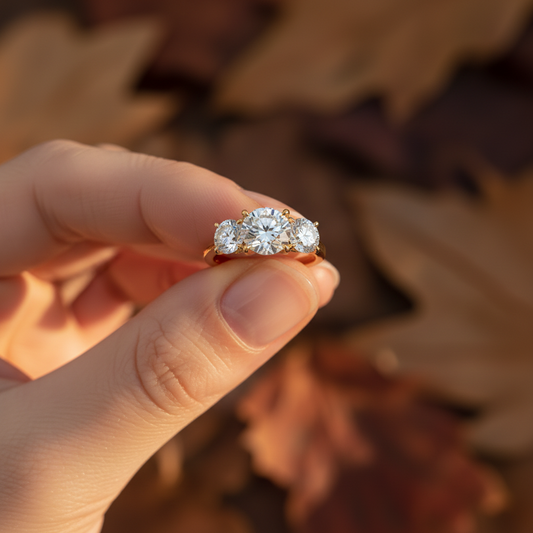 Round Moissanite 4-Claw Trio Diamond Wedding Ring