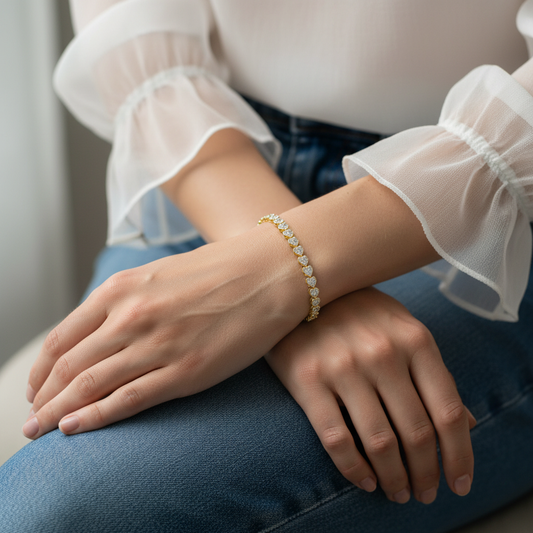 Heart Shaped Moissanite Diamond Bezel Tennis Bracelet