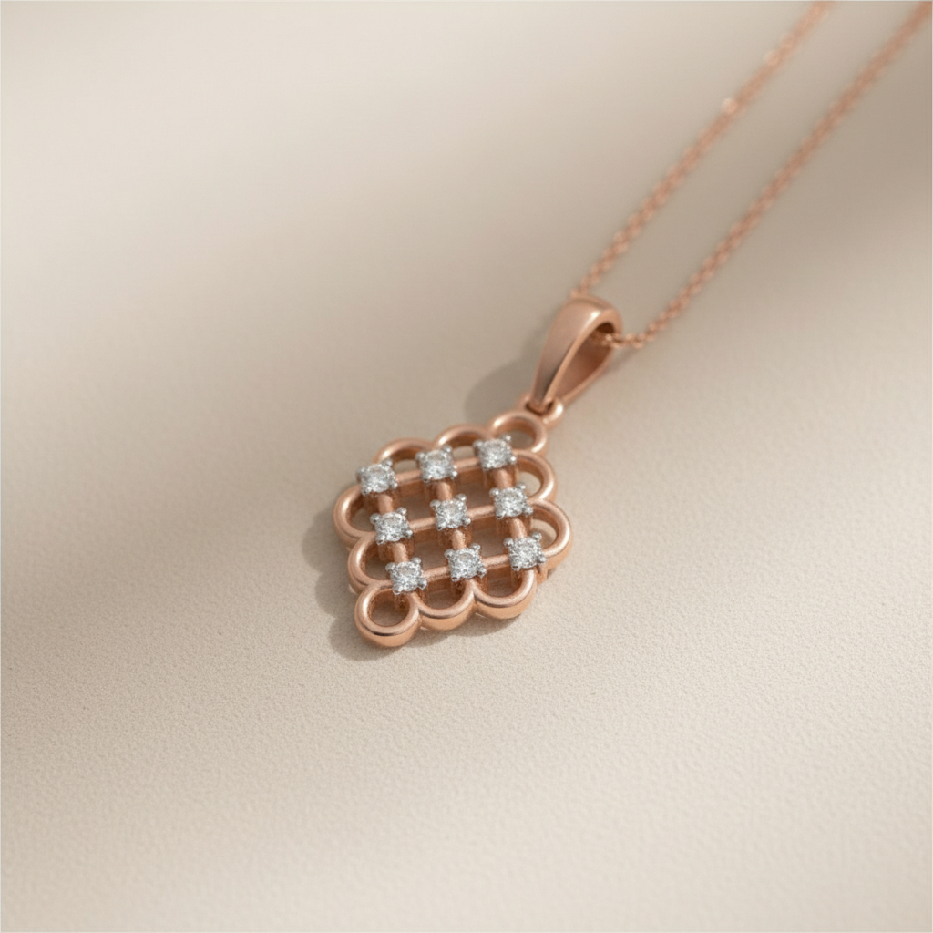 Elegant Rose Gold Moissanite Diamond Lattice Pendant