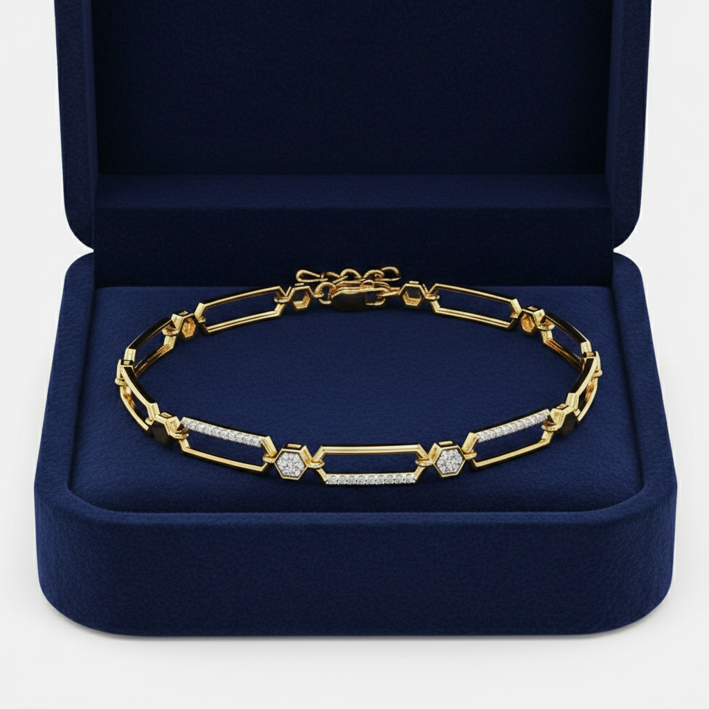 Modern Geometric Lab Grown Diamond Bracelet in Yellow Gold