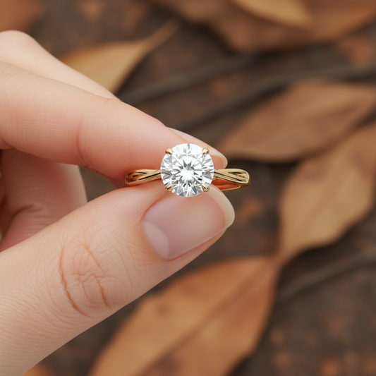 14K Yellow Gold Round Moissanite Diamond Twist Engagement Ring