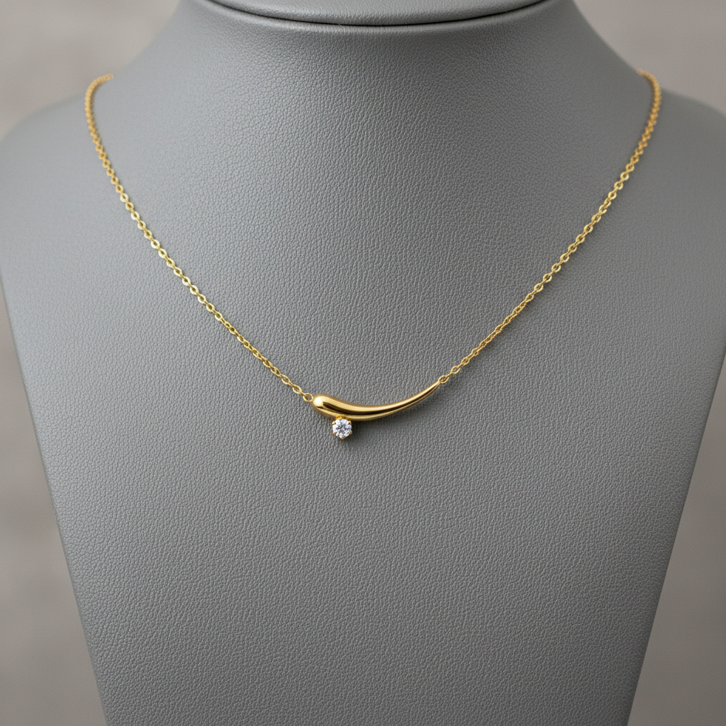 Sculpted Curve Moissanite Diamond Pendant in Yellow Gold