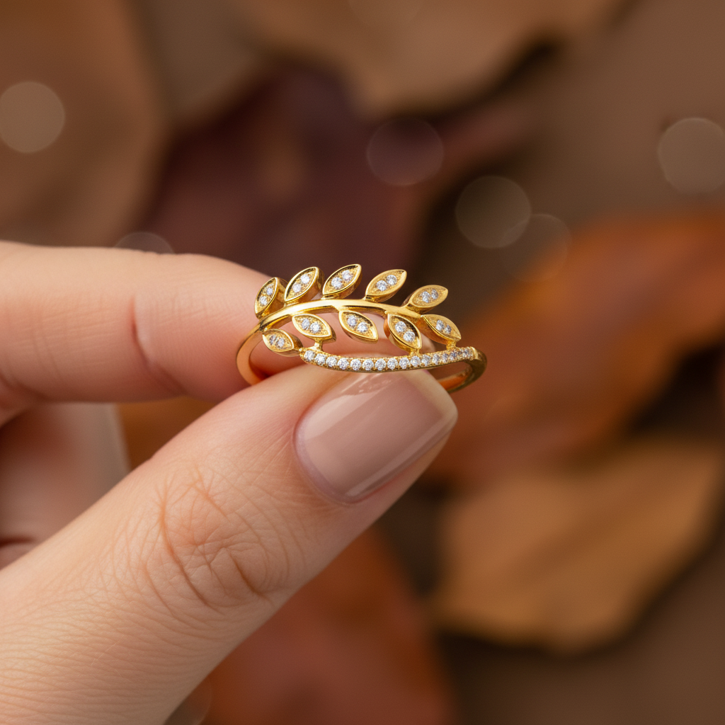 Round Cut Moissanite Leaf Wrap Twist Branch Charm Ring