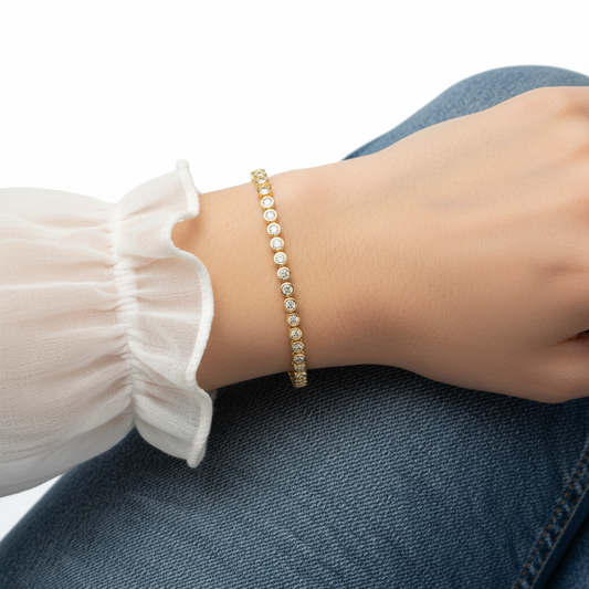 Round Cut Lab Grown White Sapphire Bezel Tennis Bracelet