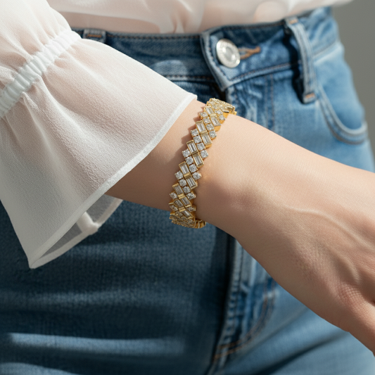 Luxury Baguette & Round Cut Moissanite Diamond Tennis Bracelet