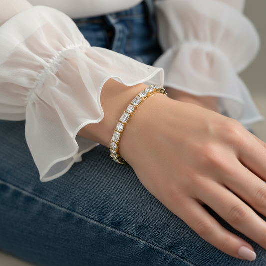 Emerald & Oval Cut Moissanite Tennis Bracelet