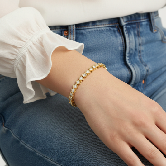 Luxury Hexagon Set Lab Grown Diamond Tennis Bracelet
