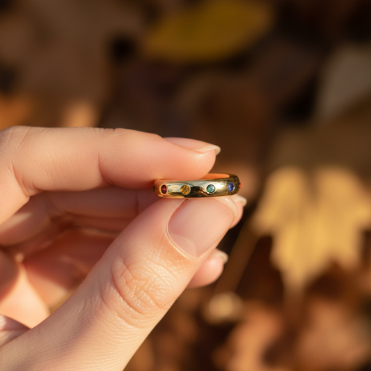 Colorful Moissanite Gemstone Gold Ring