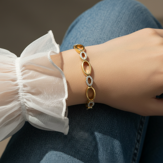 Elegant Oval Motif Round Cut Moissanite Diamond Bracelet