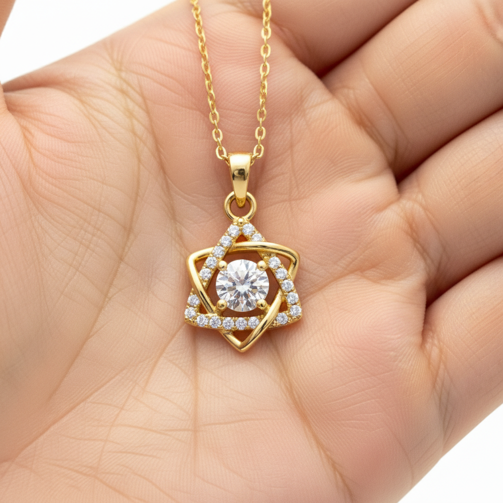 TriAura Halo Round Cut Moissanite Diamond Pendant