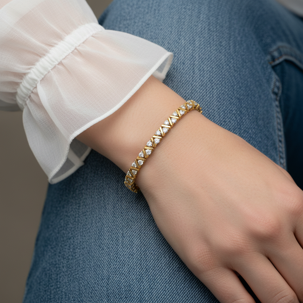 Modern Zig-Zag Round Cut Lab Grown Diamond Tennis Bracelet