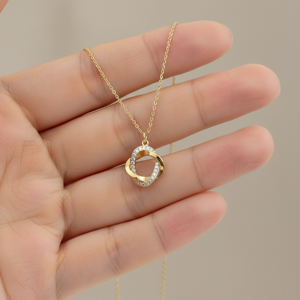 Interlocking Circle Moissanite Diamond Pendant in Yellow Gold